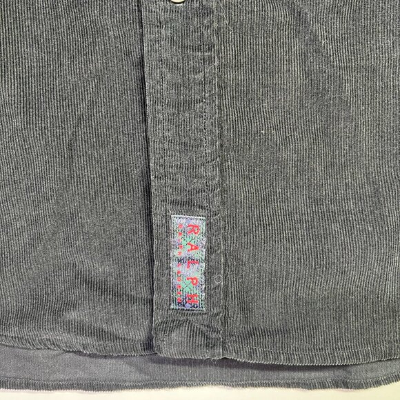 RALPH Ralph Lauren Size L Black Corduroy Button-Down Shirt - Picture 4 of 9